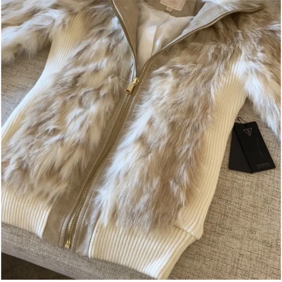 🪞 NEW guess stunning knit coat with faux fur collar luxe jacket - Picture 5 of 9